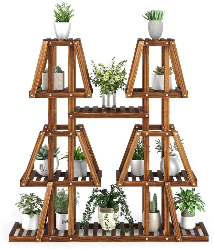 Estante de madeira com 5 níveis para várias flores Estante decorativa em forma de escada para plantas para jardim exterior 113 x 27 x 114 cm