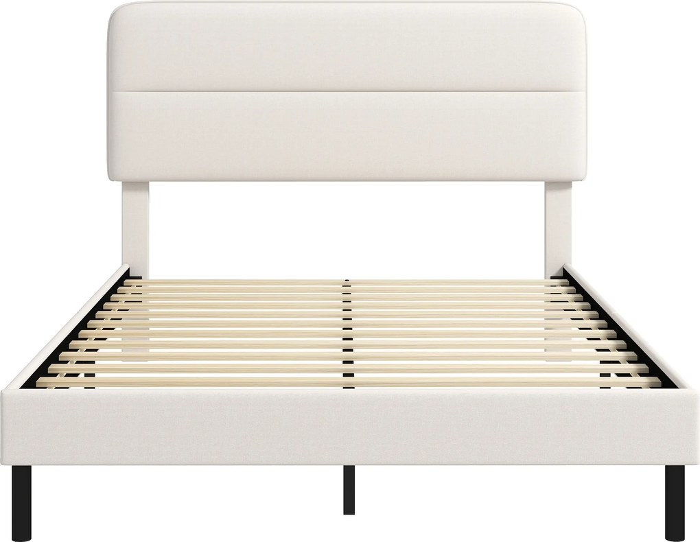 HOMCOM Estrutura de cama 140 x 200 cm com cabeceira ajustável, cama estofada em aspeto linho com 12 ripas de contraplacado, Bege | Aosom Portugal