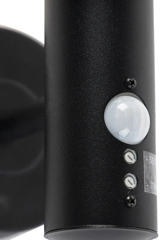 Candeeiro de parede exterior preto com sensor de movimento IP44 - Gleam