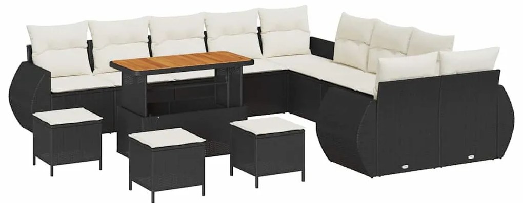 Conjunto de Sofás de Jardim vidaXL de 14 Peças com Almofadas Preto Rat