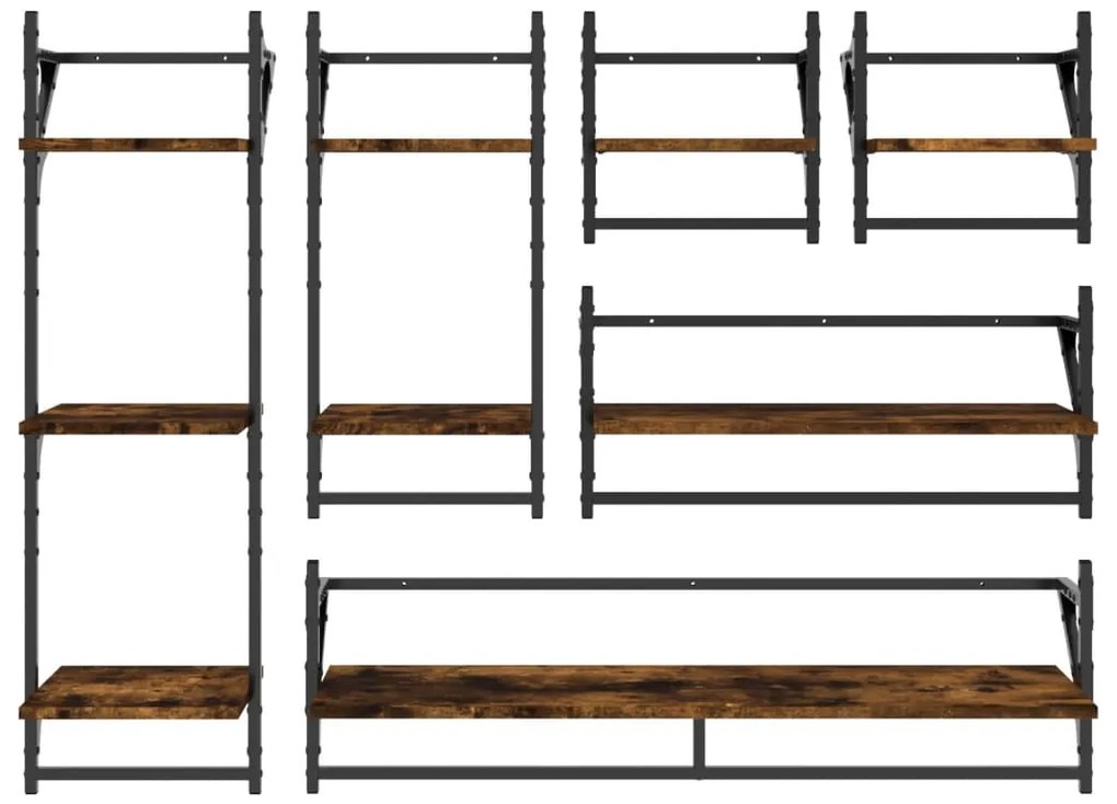6 pcs prateleiras parede derivados de madeira carvalho fumado