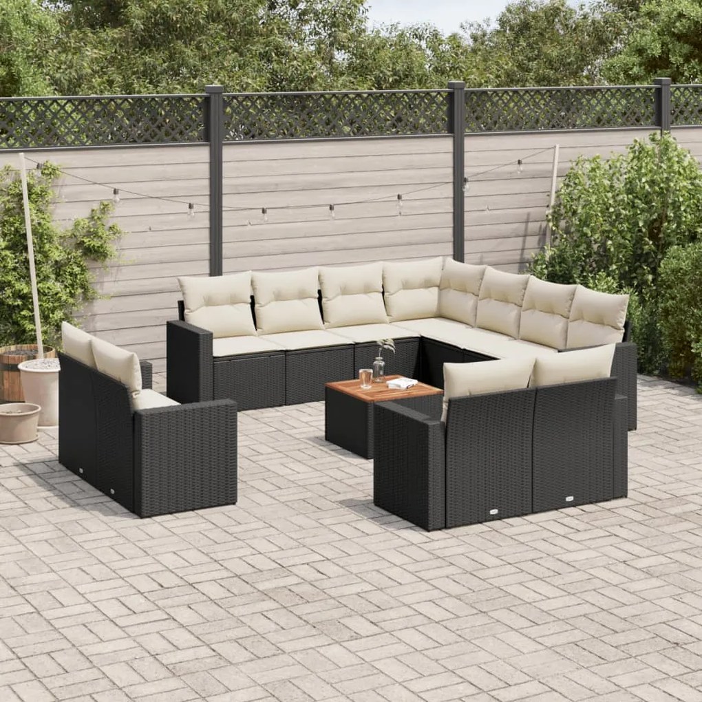 vidaXL 13 pcs conjunto de sofás de jardim com almofadões vime PE preto
