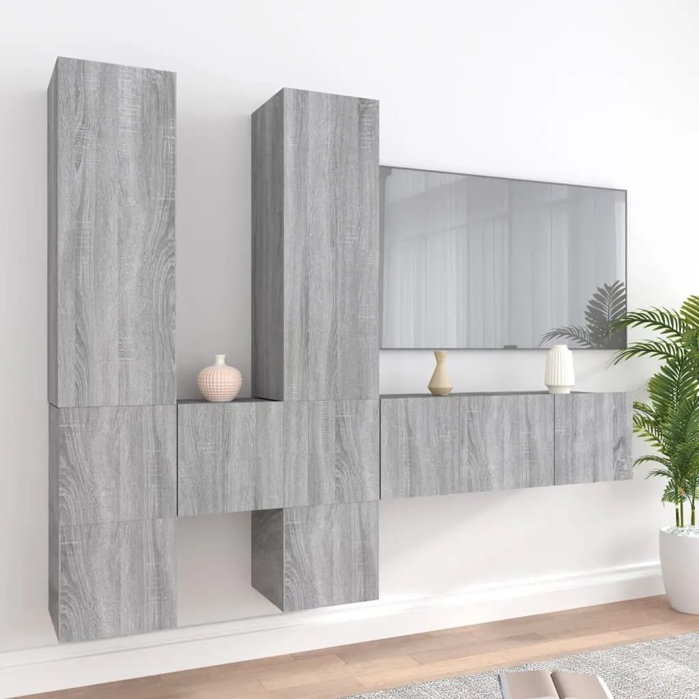 vidaXL Conjunto móveis de TV 7 pcs madeira processada sonoma cinza