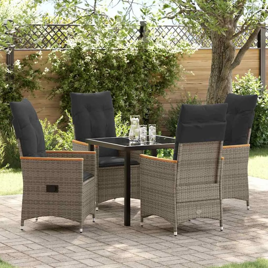 vidaXL Conjunto de Jantar de Jardim com 5 Peças e Almofadas Cinza em Polirattan.