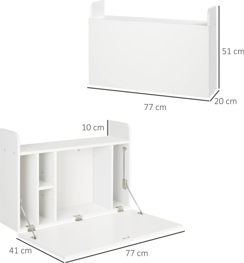 Secretária suspensa, 77 x 20 x 51 cm mesa de parede, mesa de computador de parede e prateleira rebatível com arrumação branca