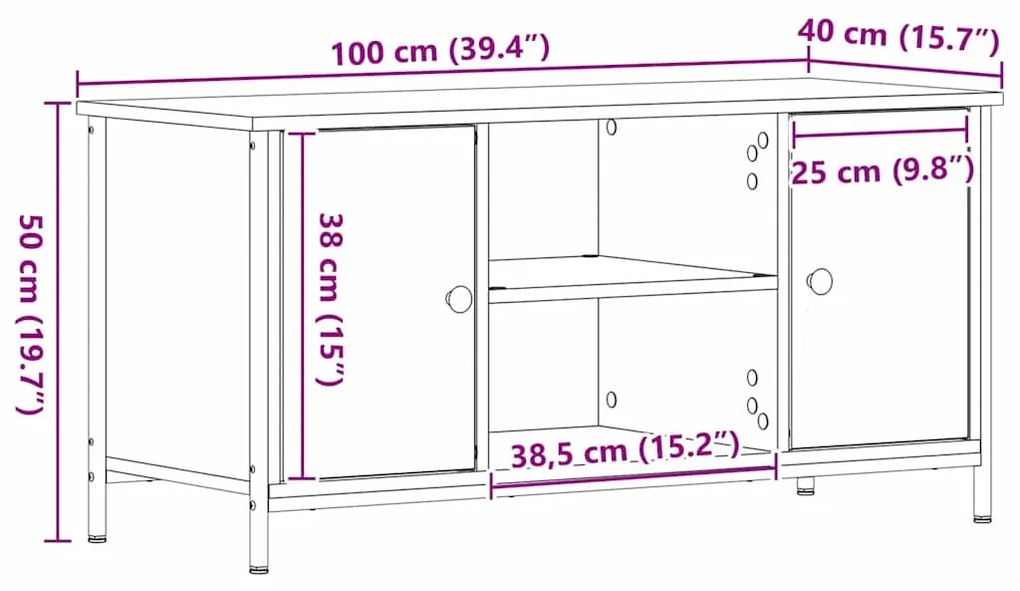 Mesa de TV vidaXL Carvalho Artesanal 100x40x50 cm Madeira Derivada e A