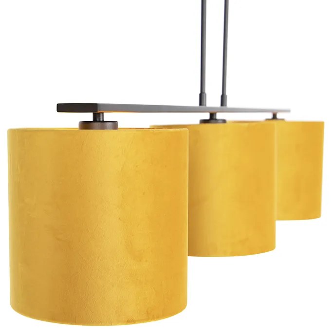 Candeeiro de suspensão com tons de veludo amarelo com ouro 20cm - Combi 3 Deluxe Country / Rústico,Moderno