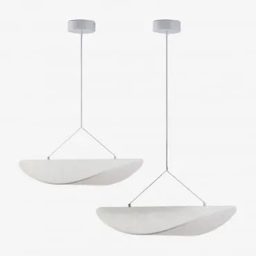 Conjunto De 2 Luminárias De Teto Led Em Tecido Zelvon Branco & ↔︎ 60 Cm - ↔︎ 80 Cm - Sklum