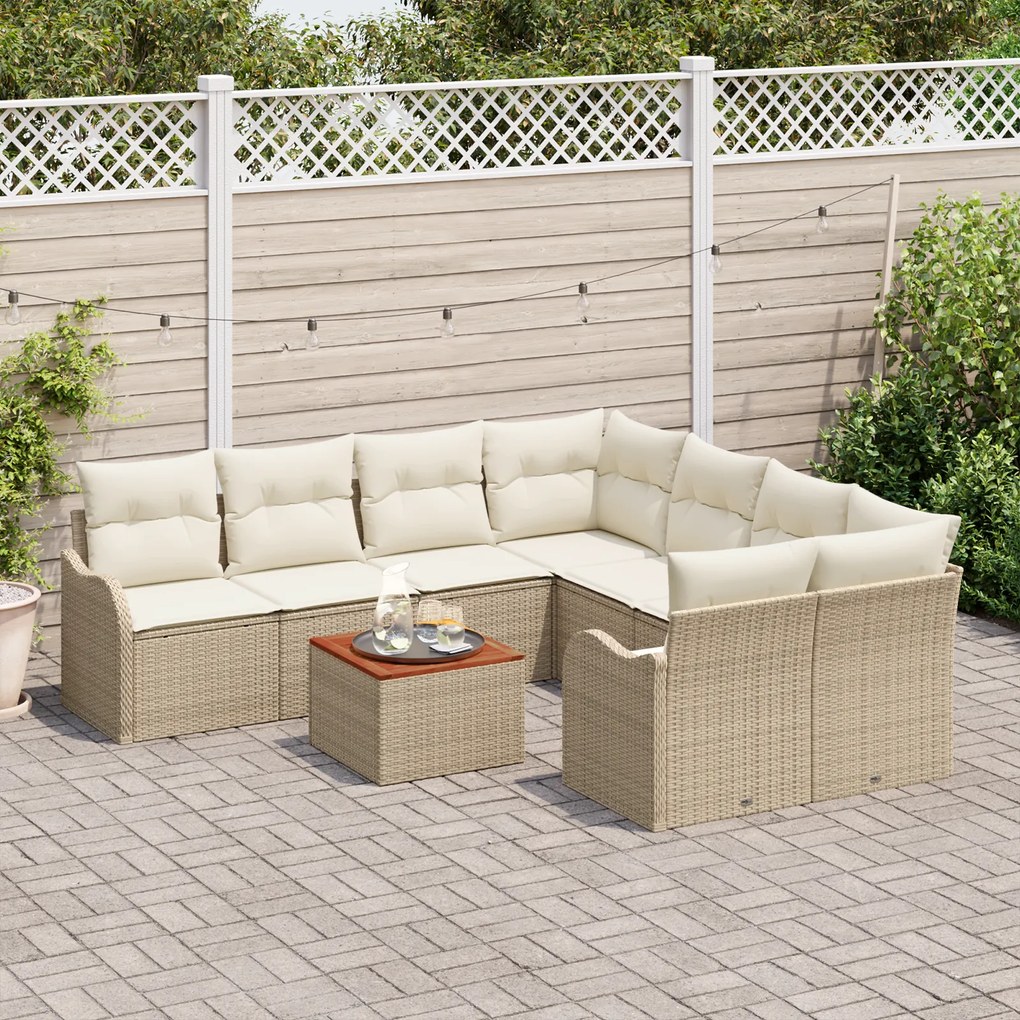 Conjunto de Sofá de Jardim vidaXL com Almofadas Bege Rattan Poliéster