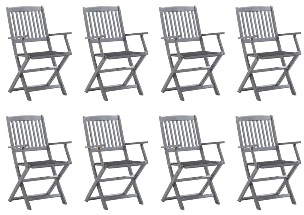 vidaXL Cadeiras de exterior dobráveis 8pcs c/ almofadões acácia maciça