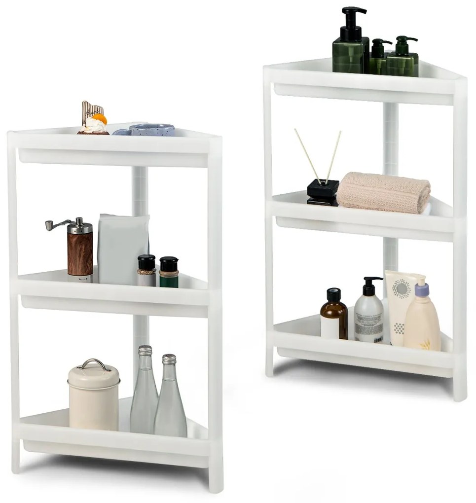 2 Prateleiras de canto removíveis para chuveiro de piso de 3 camadas para banheiro 33 x 33 x 70 cm branco