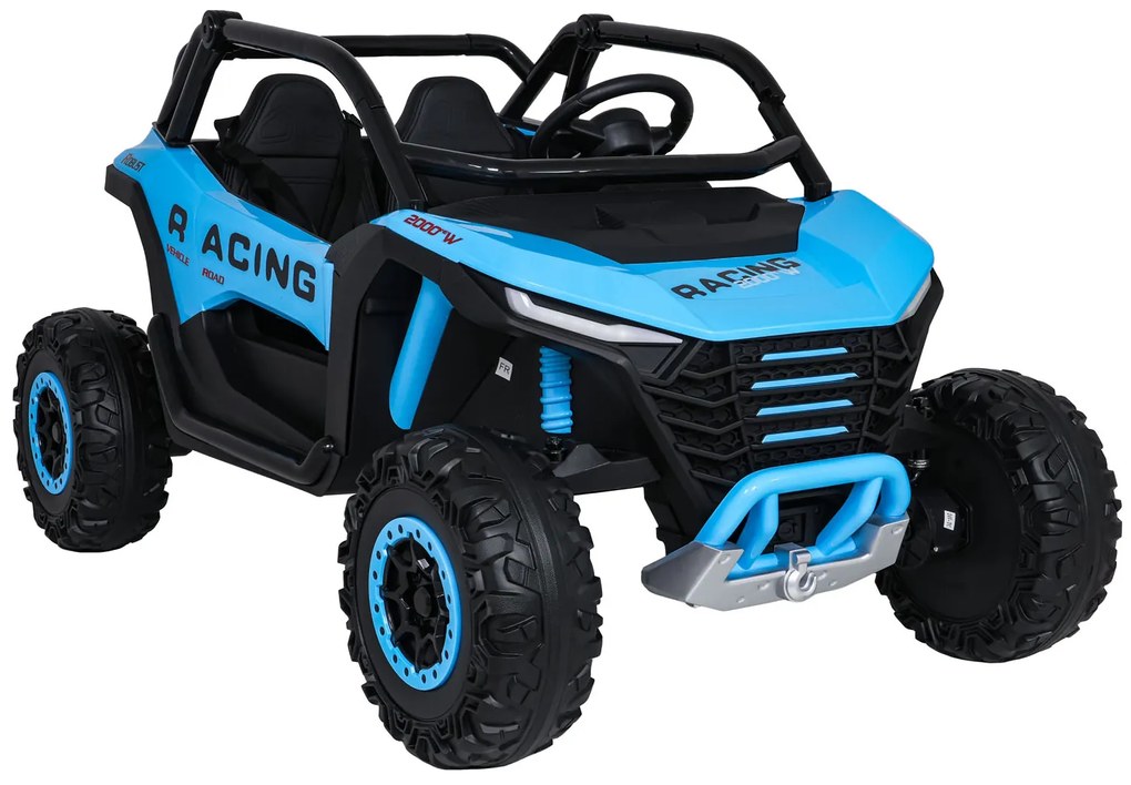 Carro elétrico para Crianças 4X4 2 Lugares 24V RACING Road 2000, Pneus Espuma EVA, Assento couro ecológico Azul