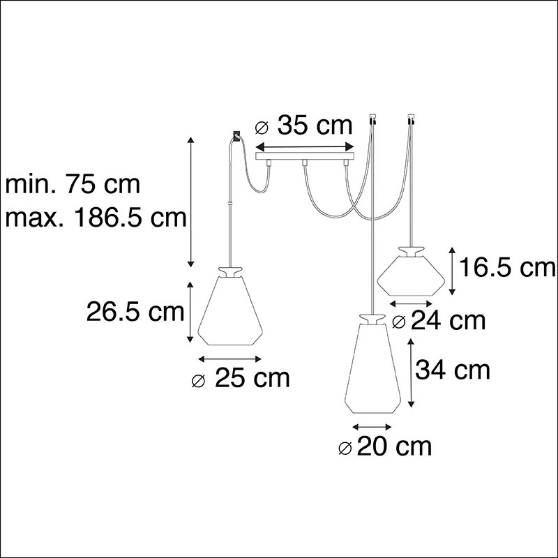 Candeeiro de suspensão moderno 3-light preto com ouro - Mia Design,Moderno