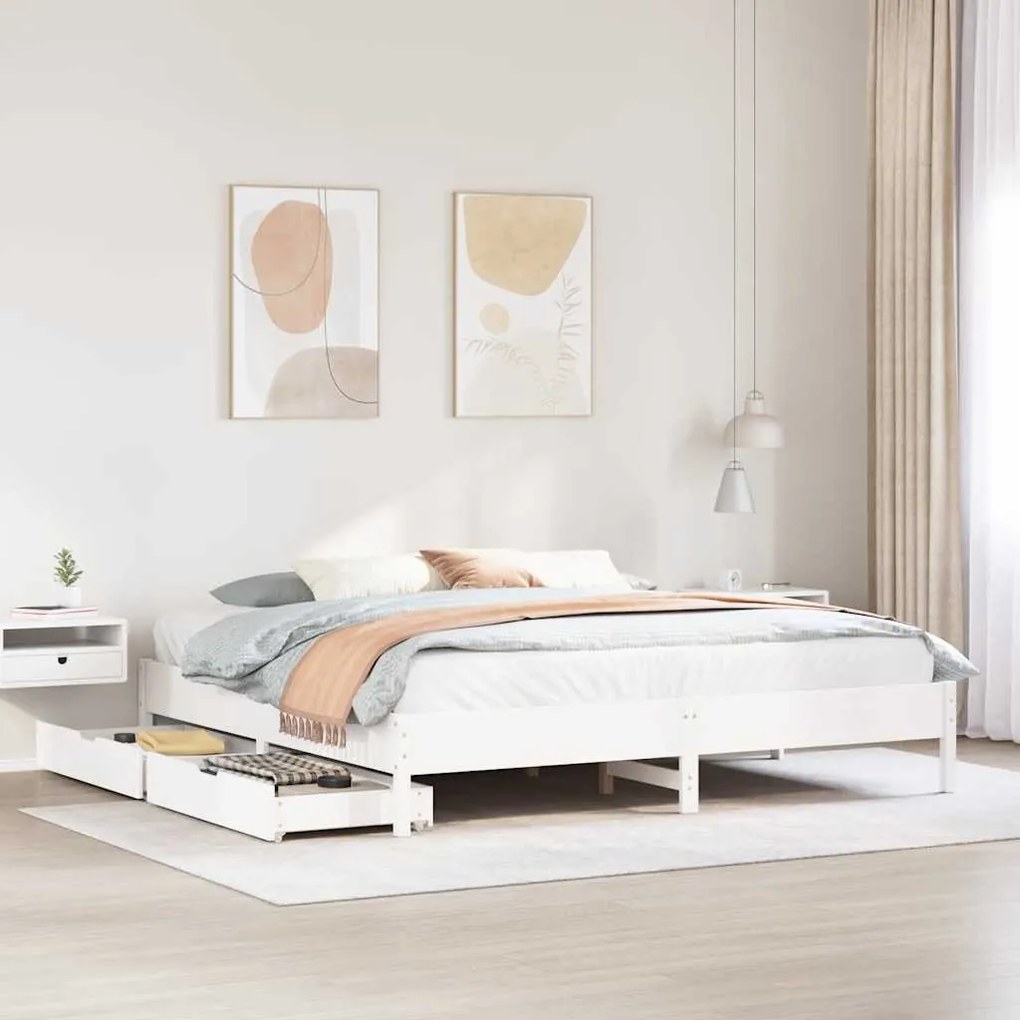 vidaXL Cama sem colchão 200x200 cm madeira de pinho maciça branco