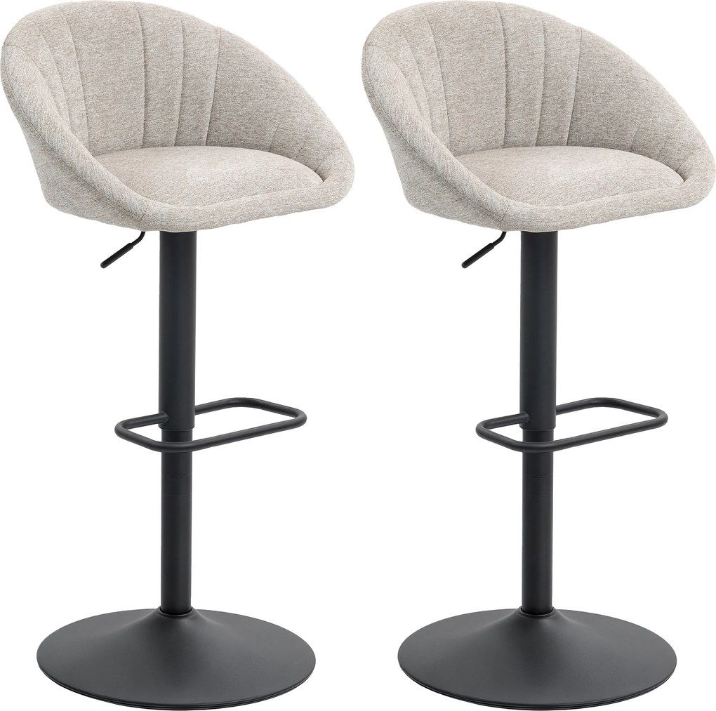 Conjunto de 2 bancos de bar, cadeiras de bar com altura ajustável, encosto e braços, apoio para os pés, bege