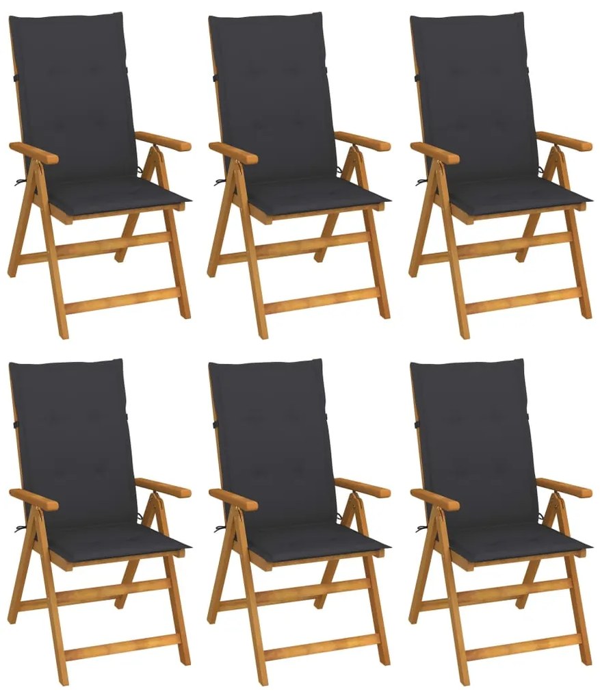 Cadeiras de jardim dobráveis c/ almofadões 6 pcs acácia maciça