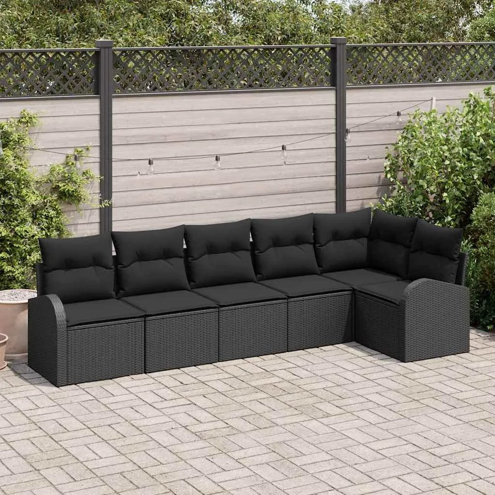 vidaXL Conjunto de Sofá de Jardim com almofada 6 pcs Preto vime PE