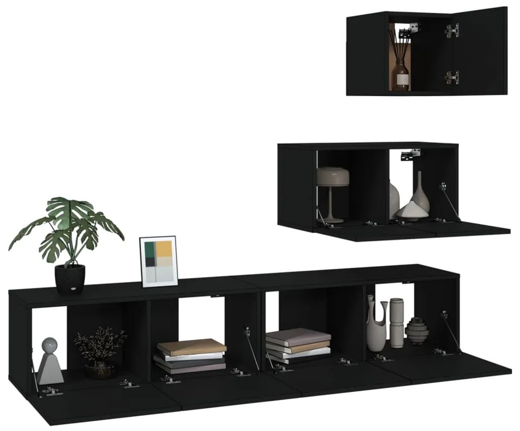 Conjunto móveis de TV 4 pcs madeira processada preto