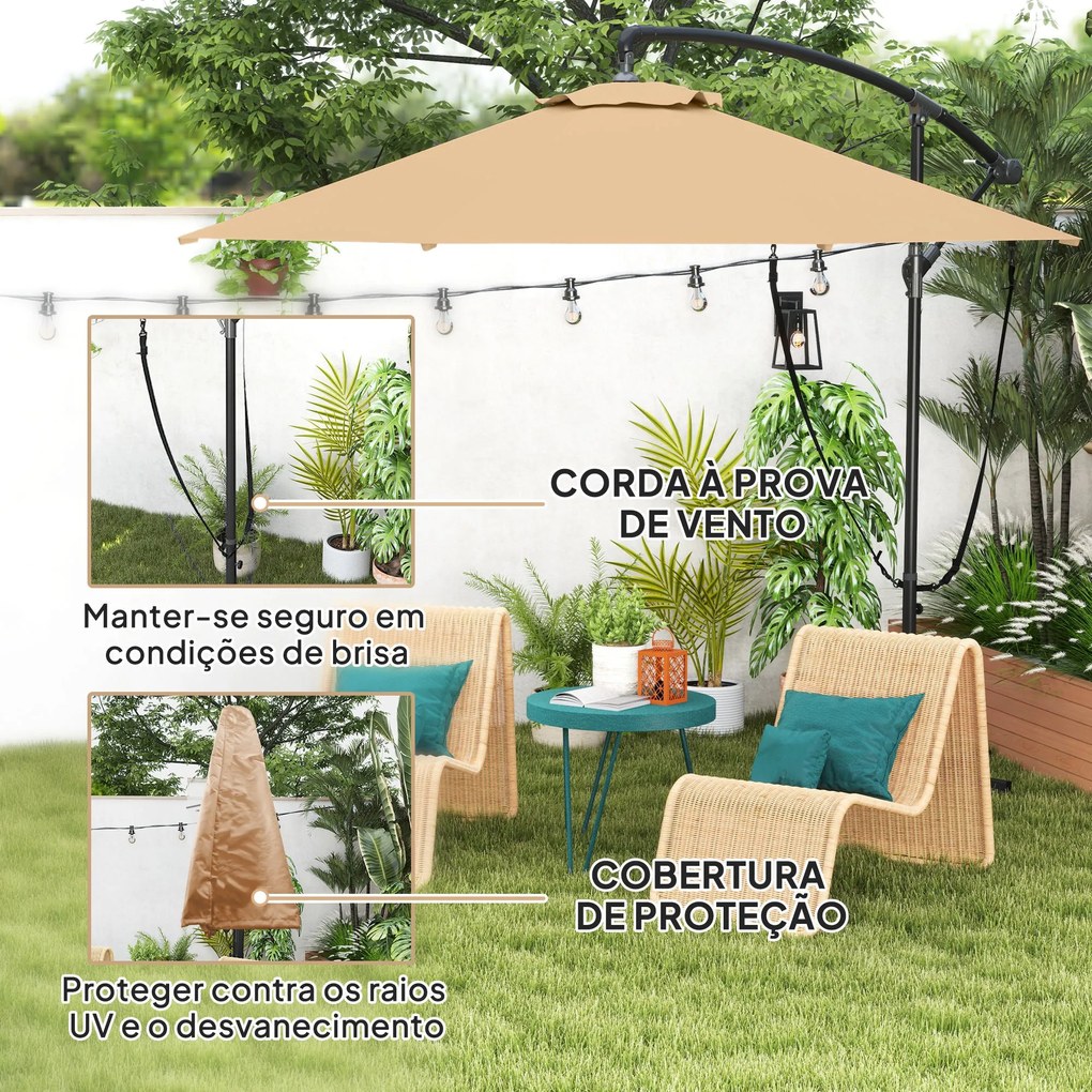 Chapéu de Sol Excêntrico Ø 290 cm Chapéu de Sol de Jardim com Base Cru
