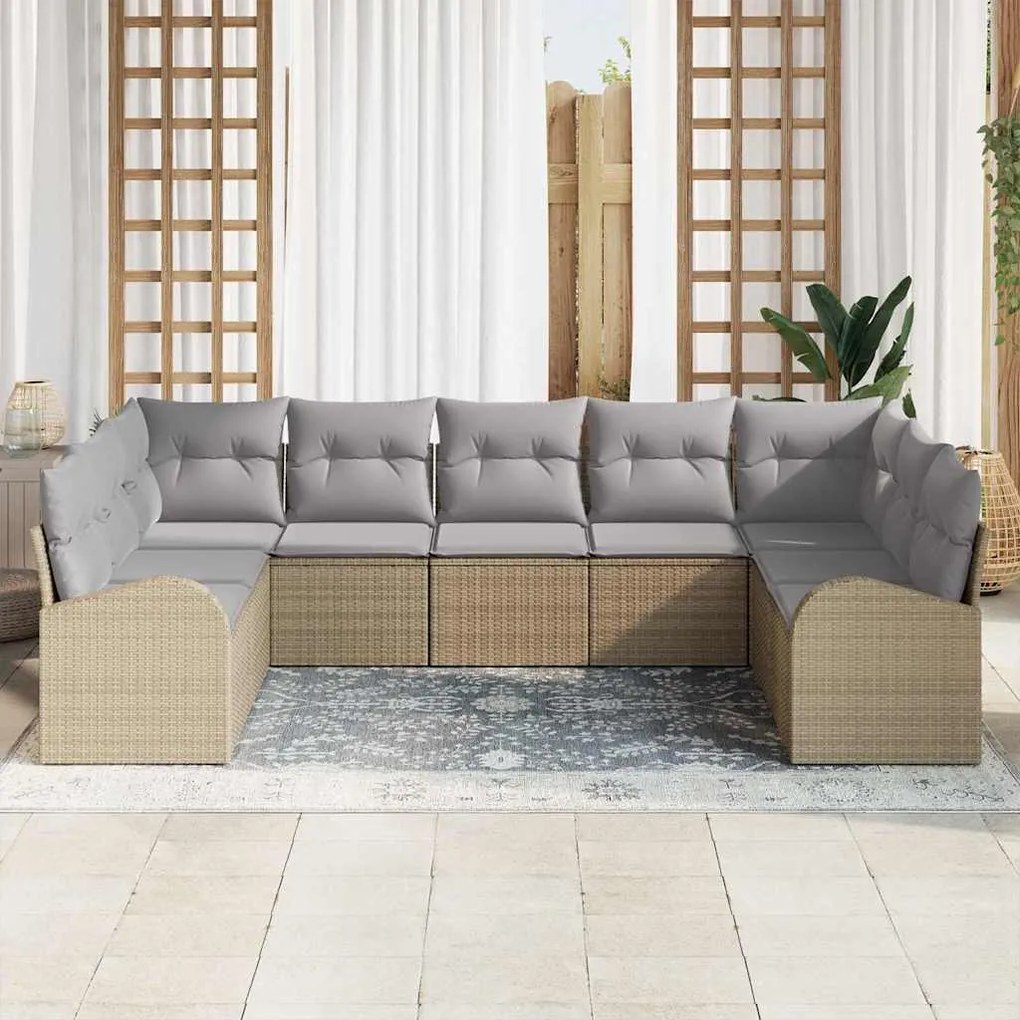 Conjunto de Sofás de Jardim vidaXL 9 Peças com Almofadas Bege Poliratt