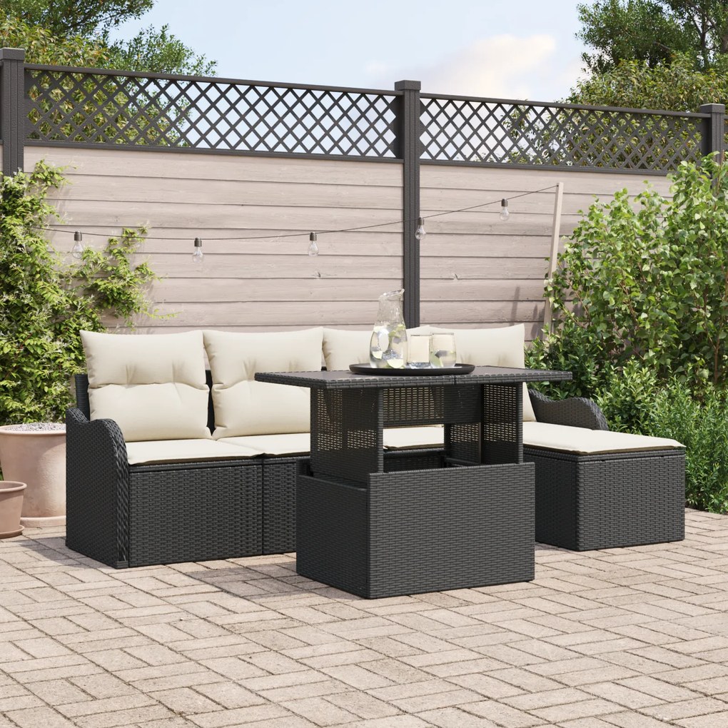 Conjunto de Sofá de Jardim vidaXL de 6 Peças com Almofadas Pretas de R