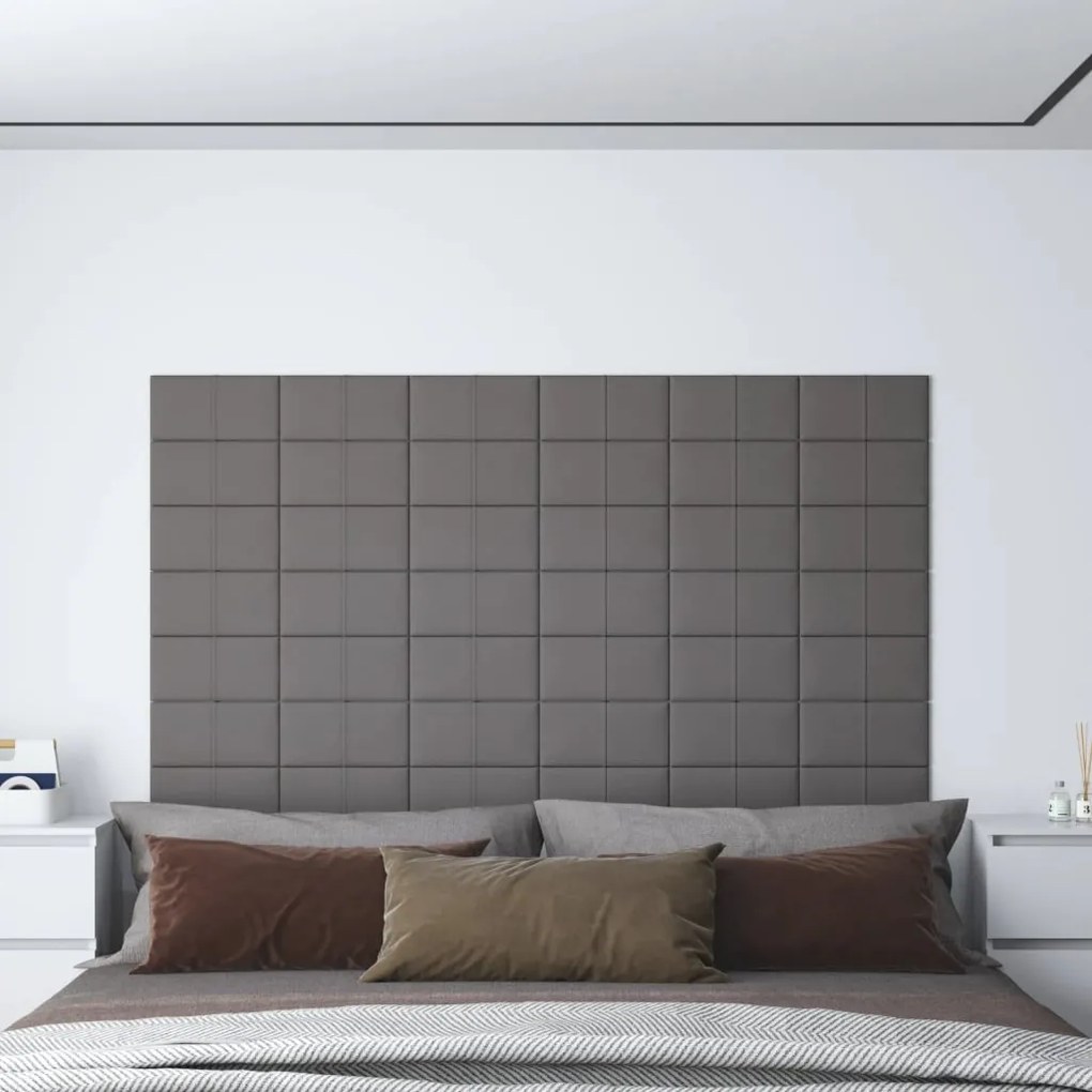 vidaXL Painel de parede 12 pcs 30x15 cm tecido 0,54 m² cinza-claro