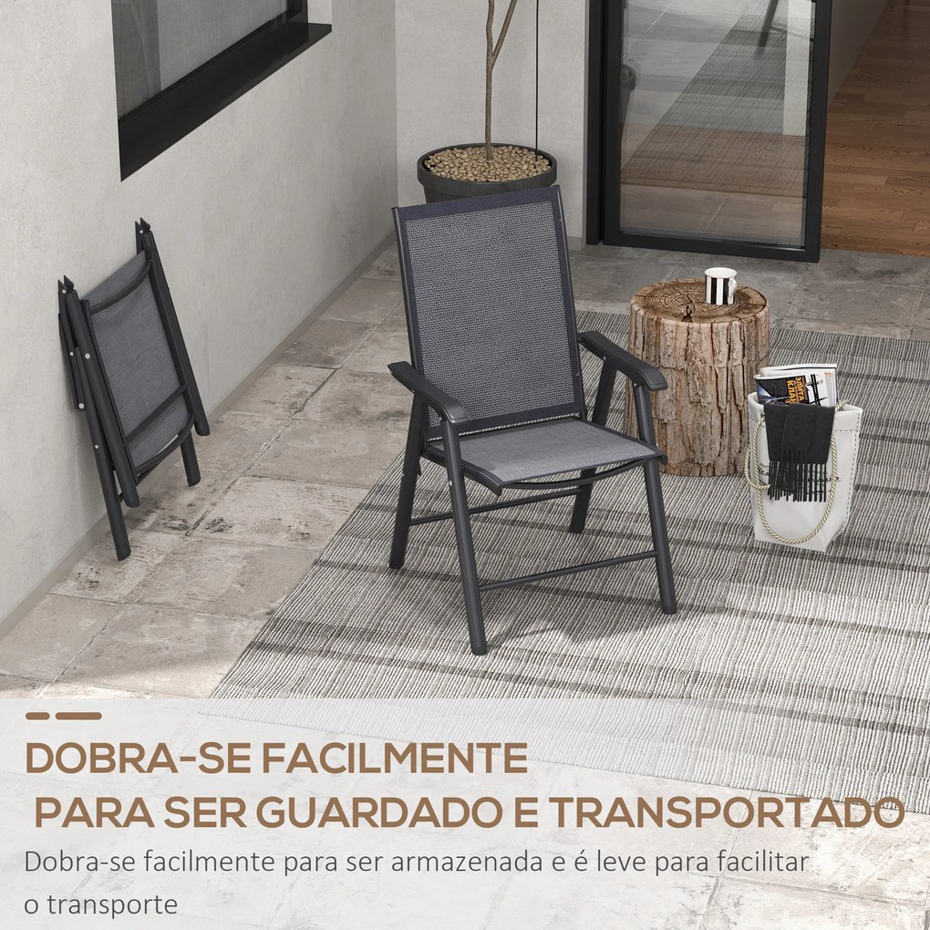 Conjunto de 2 Cadeiras Dobráveis para Exterior Cadeiras para Jardim com Textilene e Metal  58x64x94 cm Cinza Escuro