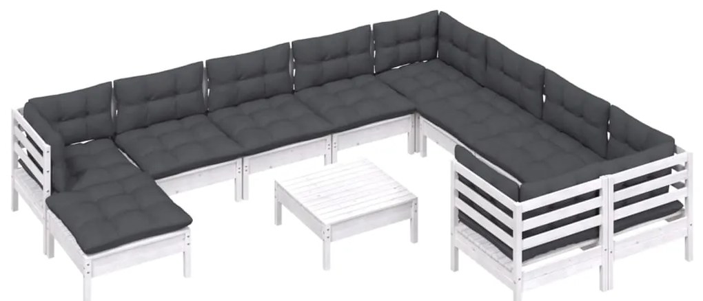 11 pcs conjunto lounge de jardim c/ almofadões pinho branco