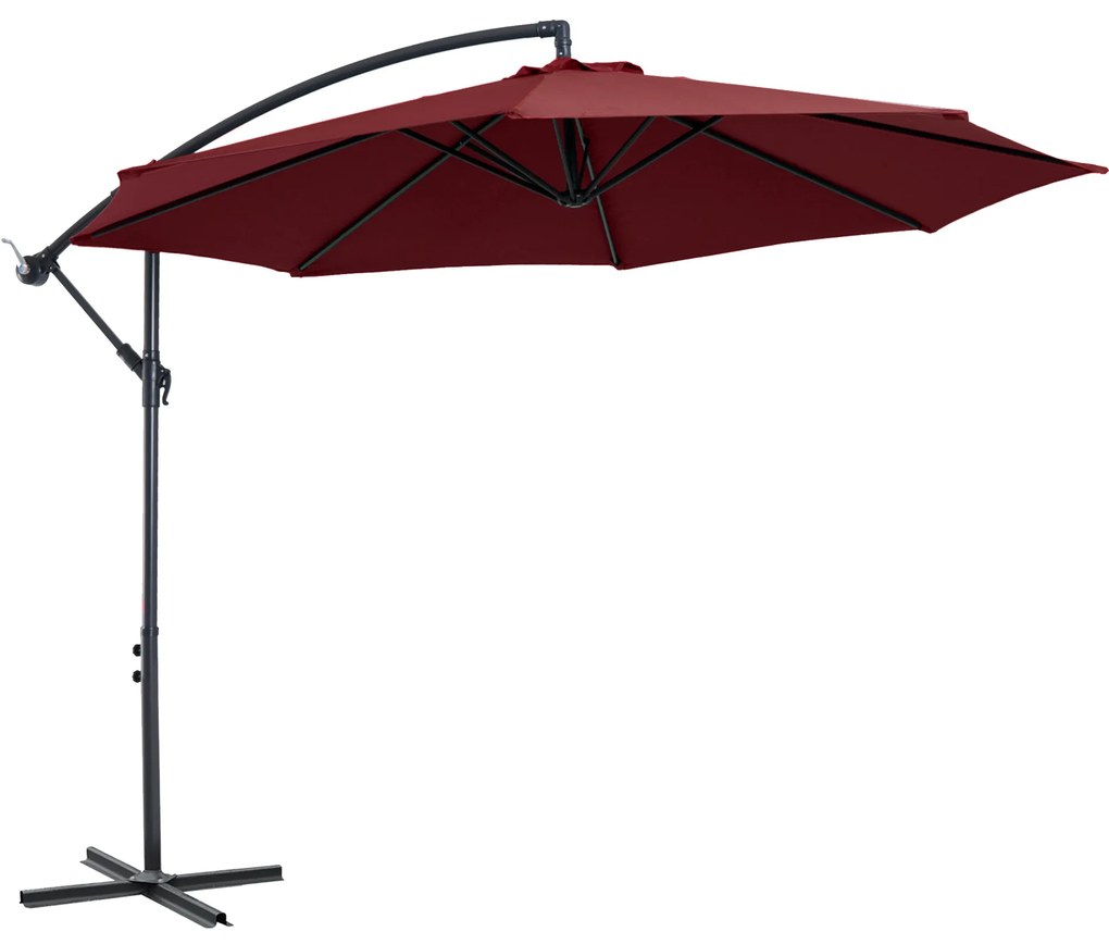 Outsunny Chapéu de Sol Jardim Ø295x245 cm Excêntrico Inclinável Manivela Base Cruzada Resistente UV Vinho | Aosom Portugal
