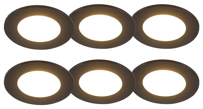 Conjunto de 6 focos embutidos pretos com LED regulável em 3 etapas IP65 - Blanca