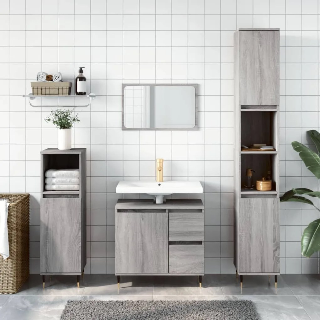 vidaXL Armário WC 65x33x60 cm derivados de madeira sonoma cinzento