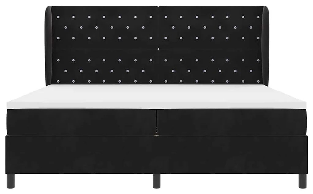 Cama preta com estrado e colchão 200x200 cm em veludo.