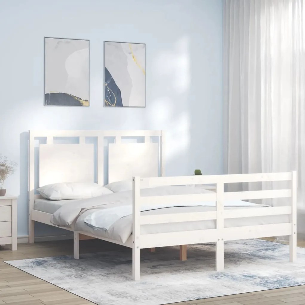 3194022 vidaXL Estrutura de cama de casal c/ cabeceira madeira maciça branco