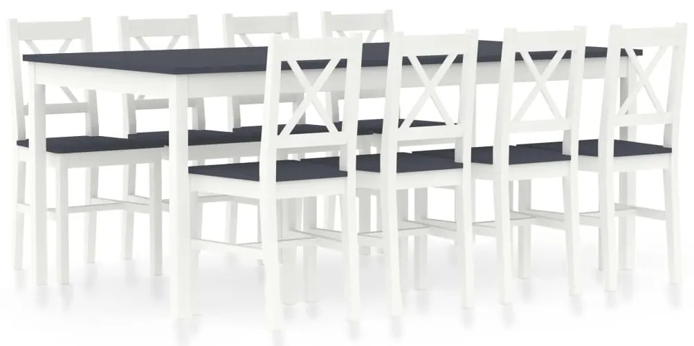 vidaXL 9 pcs conjunto de jantar em madeira de pinho branco e cinzento