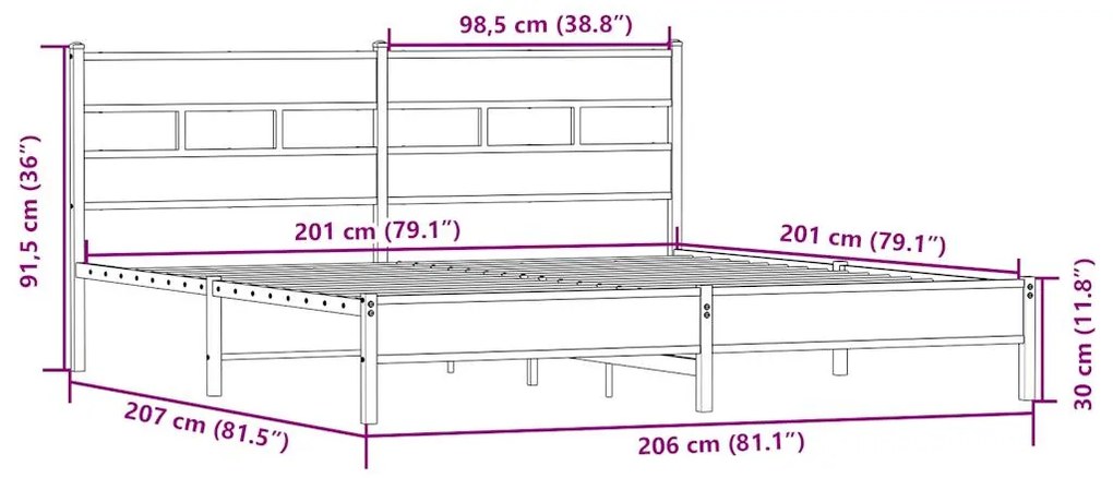 Estrutura de cama sem colchão 200x200cm metal carvalho sonoma