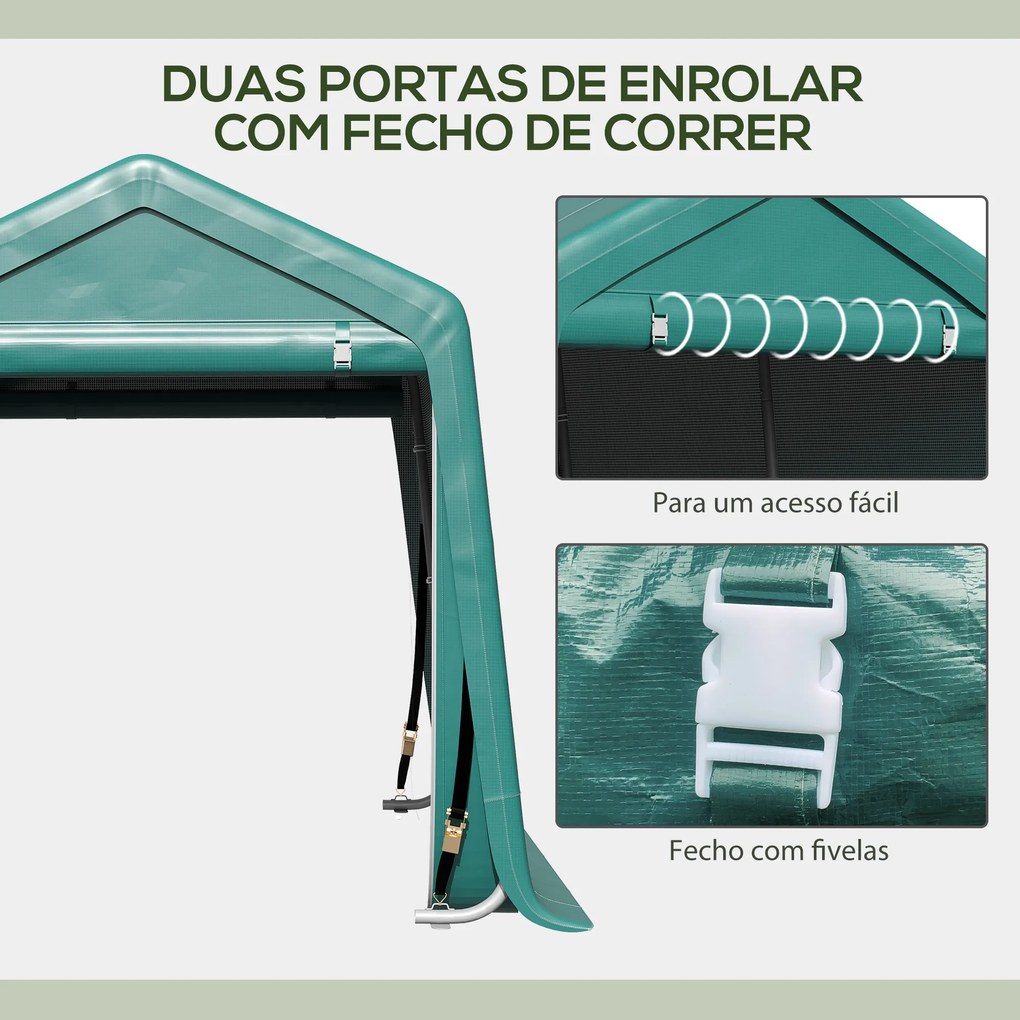 Abrigo de Exterior para Ferramentas Bicicleta 2,4x2x2,02 m Abrigo de Armazenamento com 2 Portas  Anti-UV para Jardim Verde