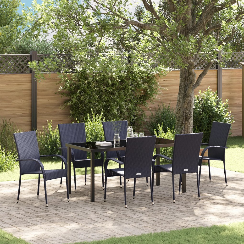 vidaXL Conjunto de Jantar de Jardim de 7 Peças – Vime Sintético Preto