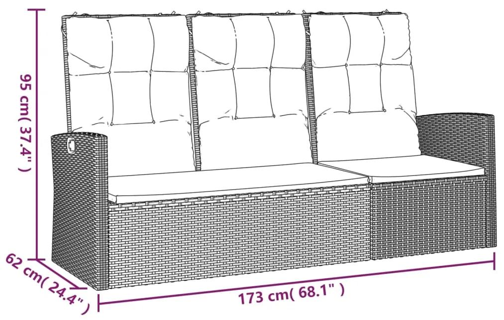 Banco de jardim reclinável com almofadões 173 cm vime PE cinza