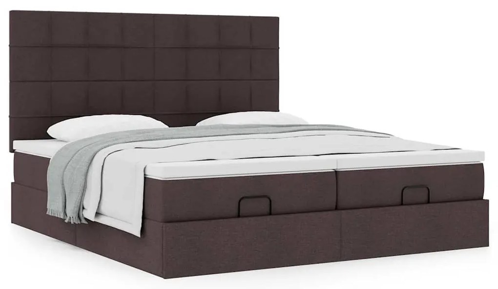 Estrutura de cama otomana com colchões tecido castanho escuro