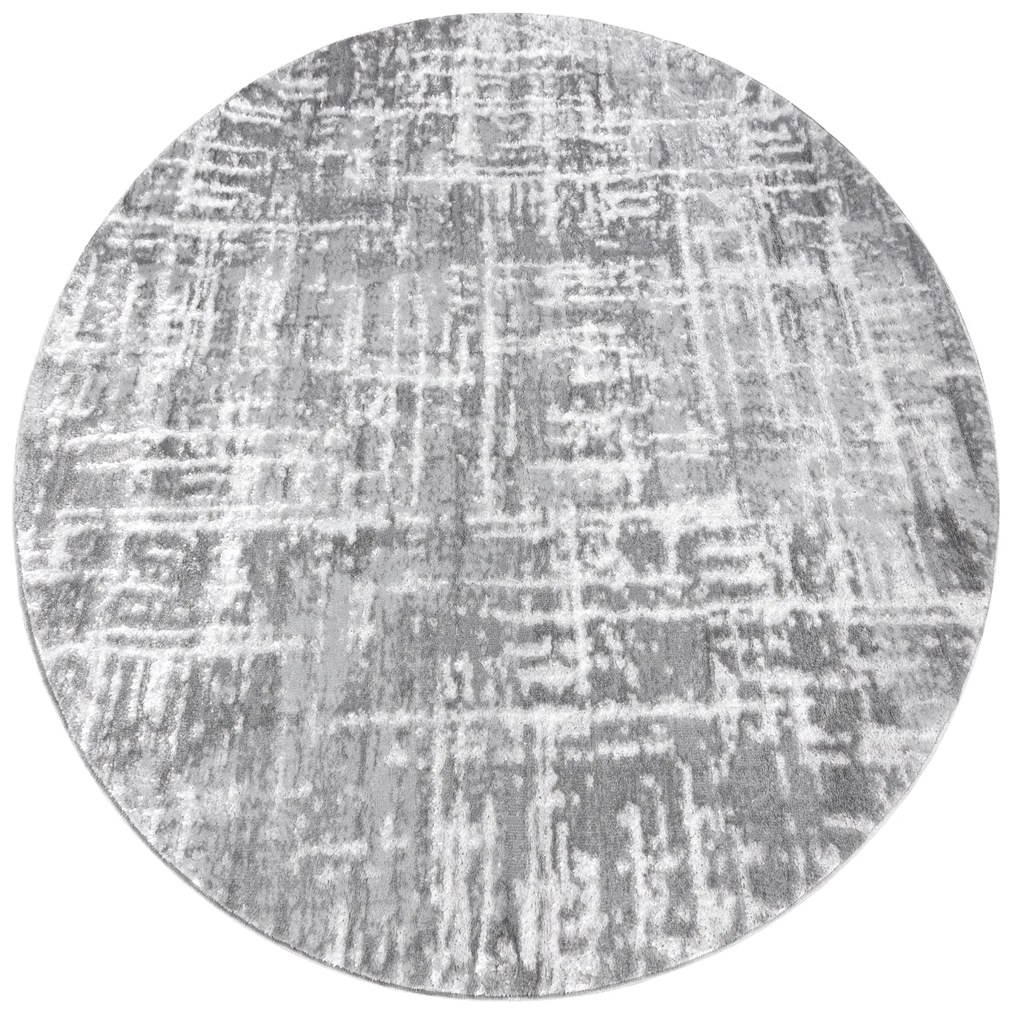 Tapete MEFE moderno Circulo 8722 Linhas vintage - Structural dois níveis de lã cinza cinzento / branco