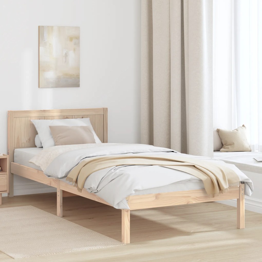 vidaXL Estrutura de Cama Solteiro em Madeira de Pinho Natural