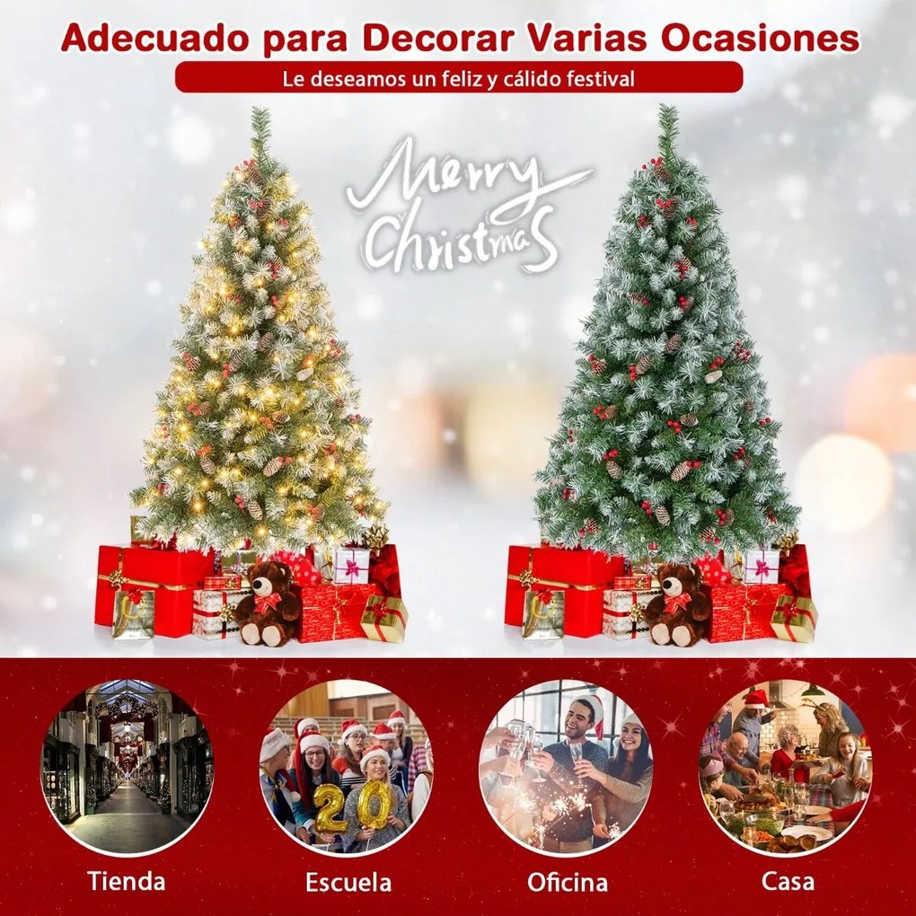 Árvore de Natal artificial com luzes LED brancas quentes 8 modos de iluminação Verde e Branco-150cm