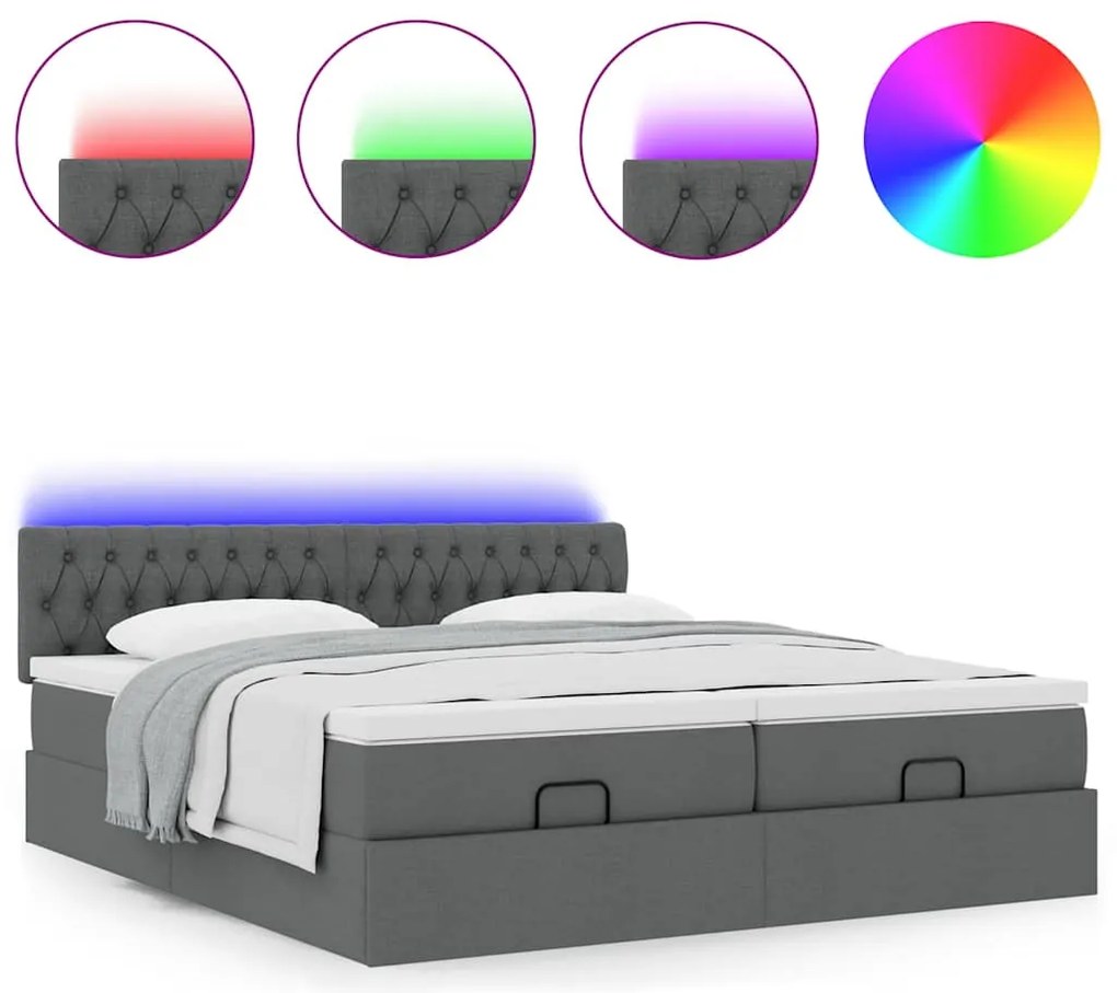 Estrutura de cama otomana com colchões tecido cinzento escuro