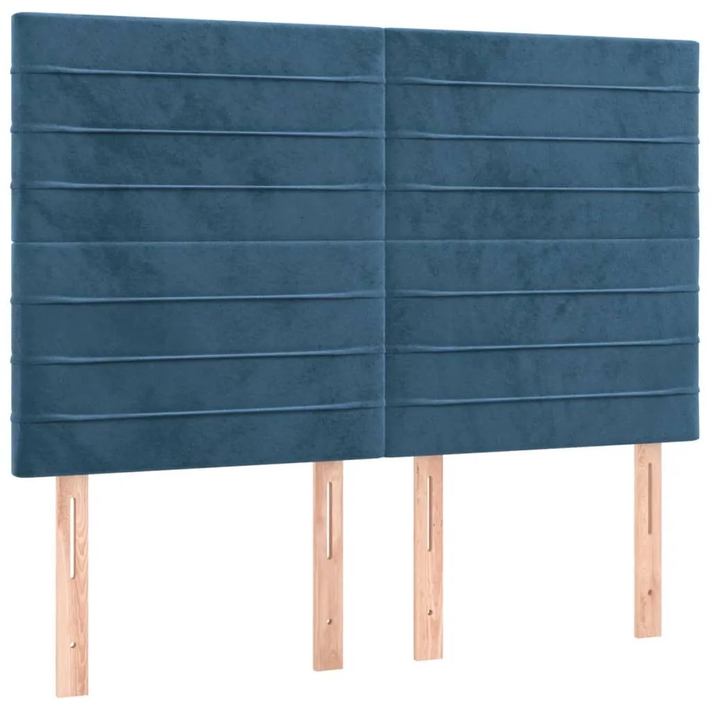 Cabeceira cama c/ luzes LED veludo 144x5x118/128cm azul-escuro