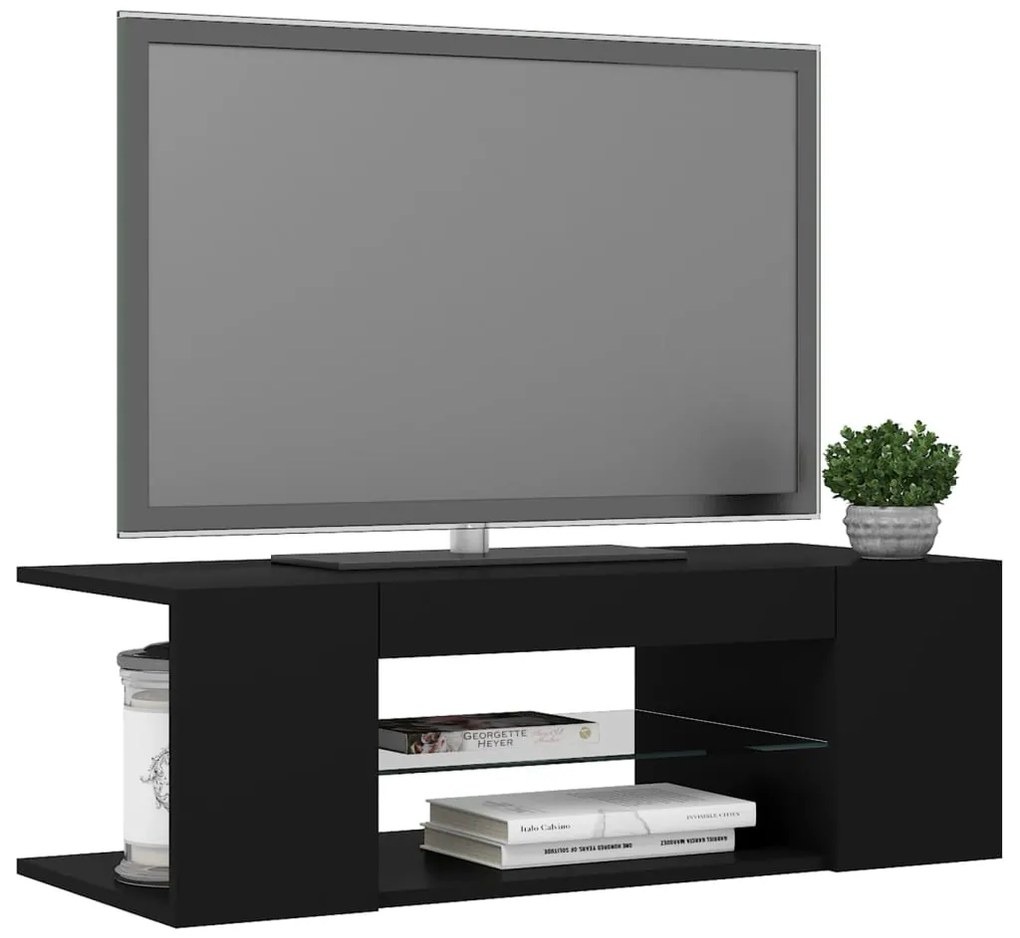 Móvel de TV com luzes LED 90x39x30 cm preto