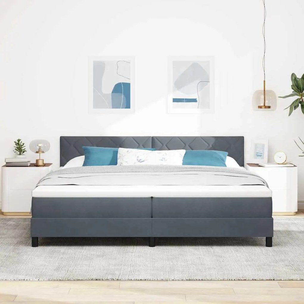 Cama Box com Colchão e LED Cinza Escuro 200x200 cm Veludo