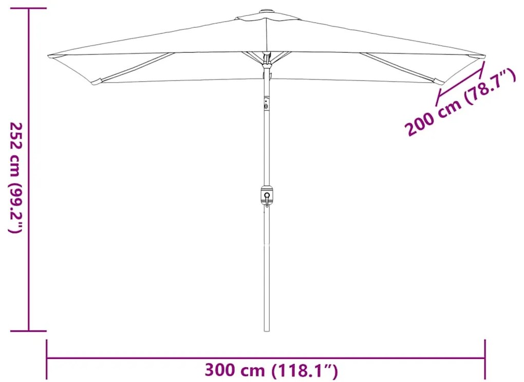 Guarda-sol de exterior com poste de metal 300x200 cm terracota