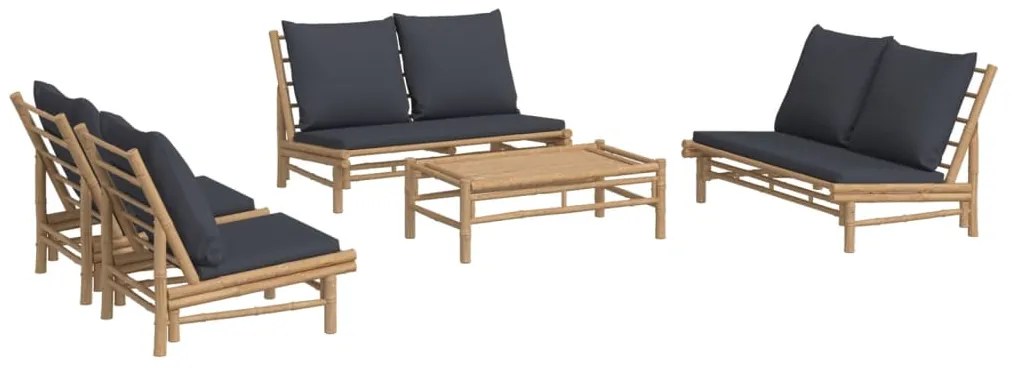 5 pcs conjunto lounge jardim bambu c/ almofadões cinza-escuro