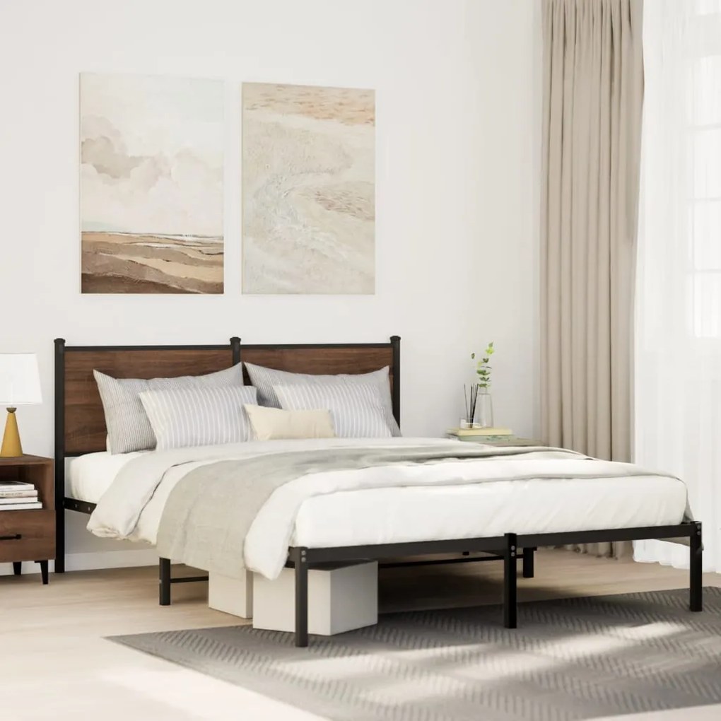 Estrutura de cama sem colchão 140x200 cm metal carvalho fumado