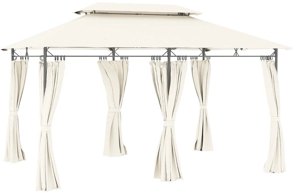 Outsunny Pérgola de Jardim 397x297x265 cm Pérgola de Exterior com Teto Duplo Paredes Laterais Resistente a Água Creme | Aosom Portugal